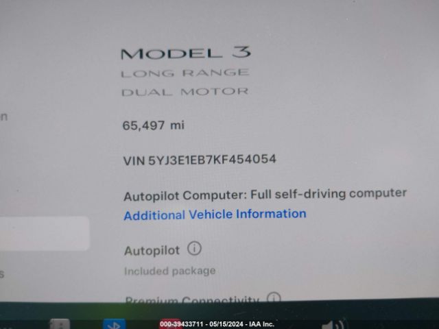 5YJ3E1EB7KF454054 Tesla Model 3 Long Range/performance