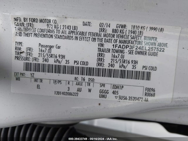 Ford FOCUS SE 2014 1FADP3F24EL257522 Image 9