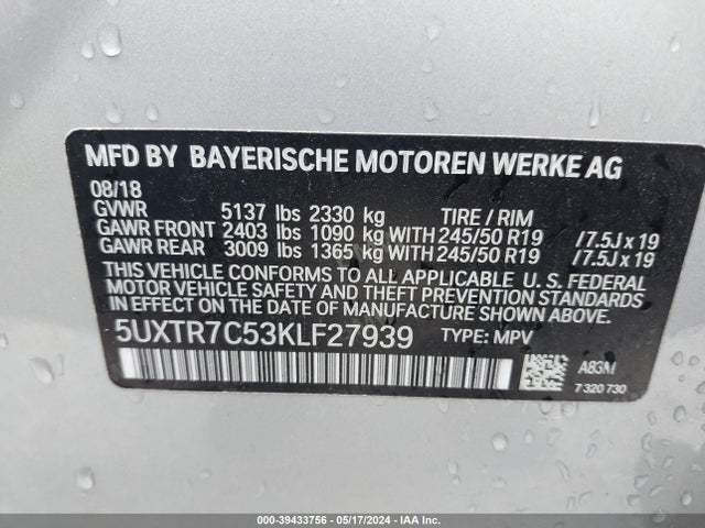 BMW X3 Sdrive30i 2019 5UXTR7C53KLF27939 Image 9