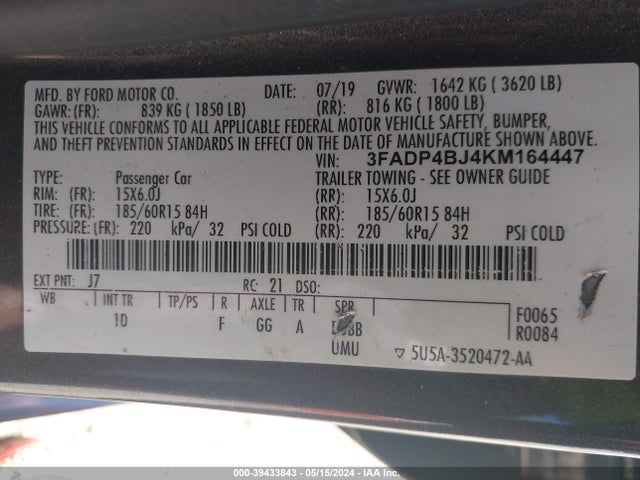 Ford FIESTA SE 2019 3FADP4BJ4KM164447 Image 9
