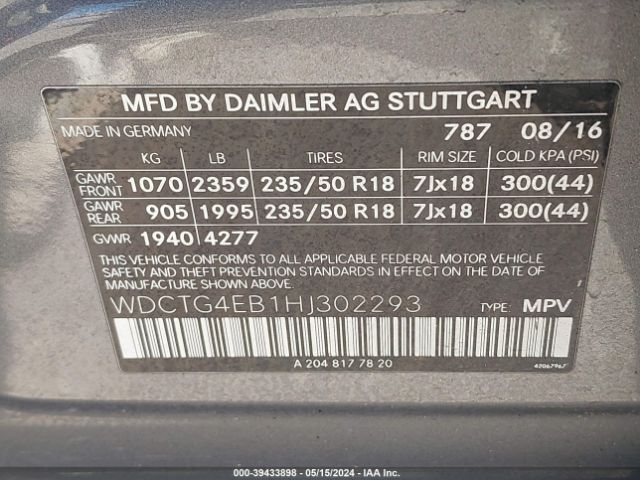 WDCTG4EB1HJ302293 Mercedes-Benz GLA 250