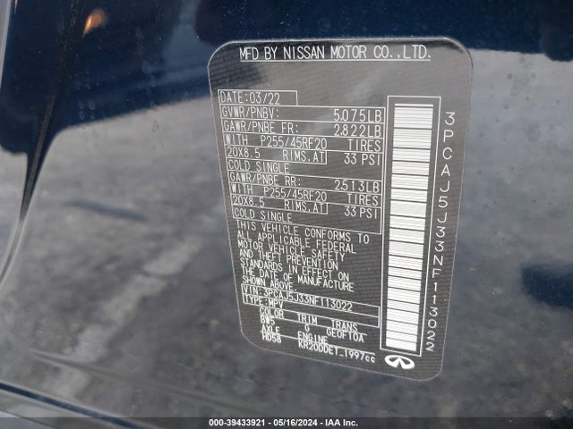 3PCAJ5J33NF113022 Infiniti Qx55 Luxe Awd