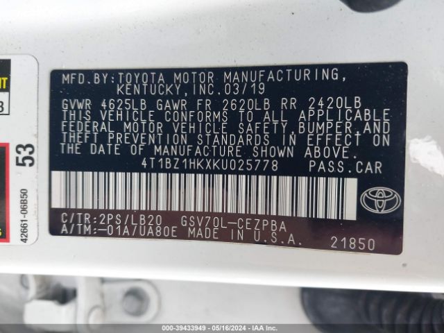 4T1BZ1HKXKU025778 Toyota Camry Xse V6