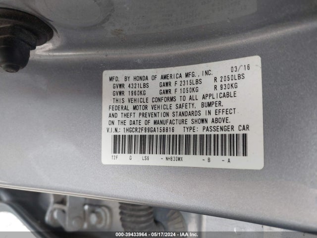 Honda Accord Ex-l 2016 1HGCR2F99GA158816 Image 9