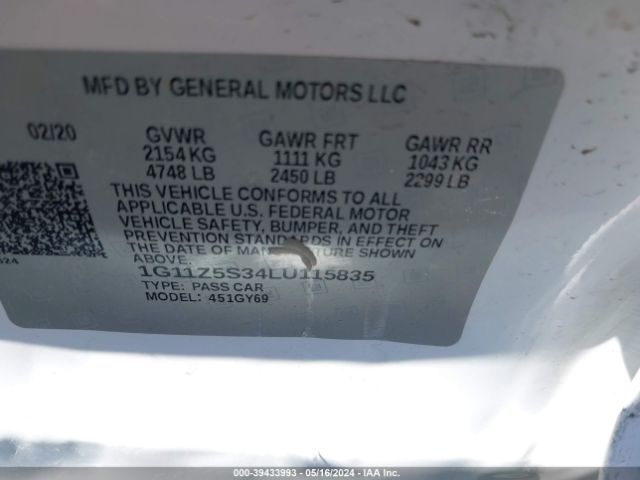 1G11Z5S34LU115835 Chevrolet Impala Fwd Lt