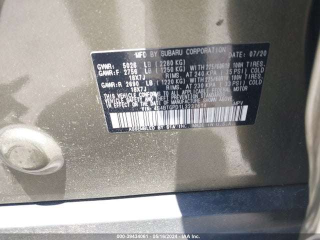 4S4BTGPD1L3237614 Subaru Outback Touring Xt