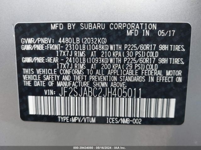 JF2SJABC2JH405011 Subaru Forester 2.5i