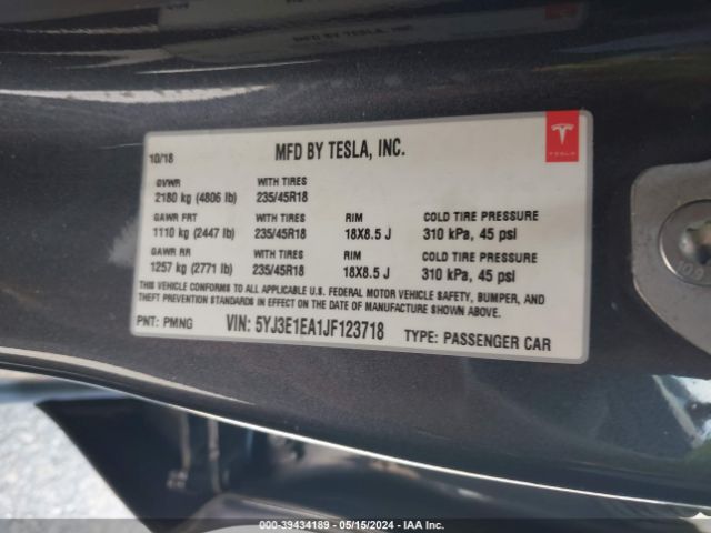 5YJ3E1EA1JF123718 Tesla Model 3 Long Range/mid Range