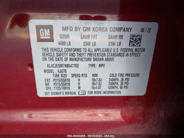 KL4CJESM7NB547702 Buick Encore Awd Preferred