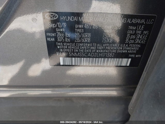 Hyundai Santa Fe Limited 2020 5NMS5CAD2LH171382 Image 9