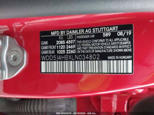 WDD5J4HBXLN034802 Mercedes-Benz CLA 250 4MATIC