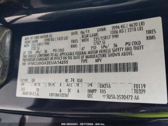 Ford ESCAPE SE 2014 1FMCU0GX2EUA14255 Image 9