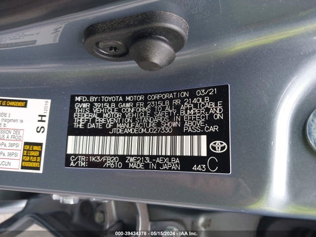 Toyota Corolla Hybrid Le 2021 JTDEAMDE0MJ027330 Image 9