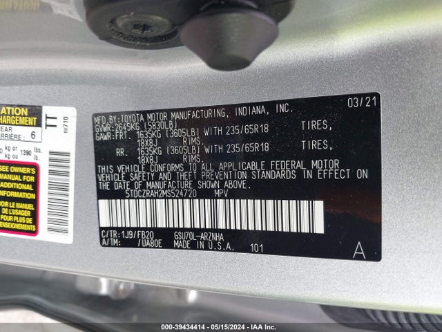 Toyota Highlander L 2021 5TDCZRAH2MS524720 Image 9