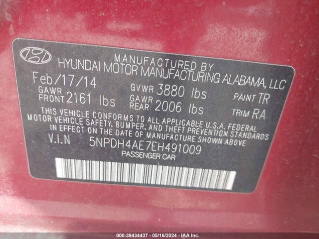 Hyundai ELANTRA SE 2014 5NPDH4AE7EH491009 Image 9
