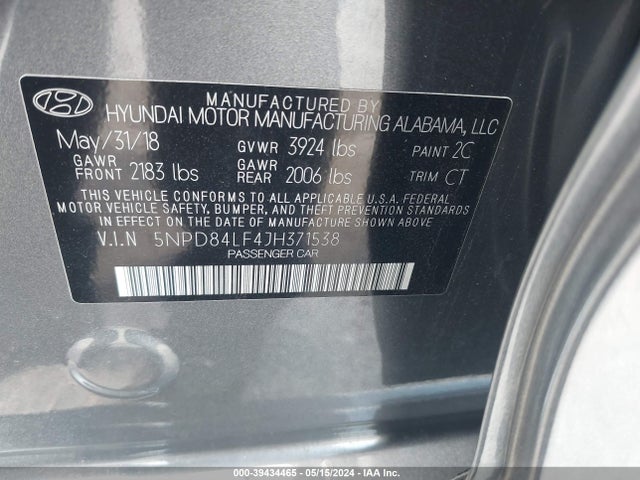 Hyundai ELANTRA SEL 2018 5NPD84LF4JH371538 Image 9