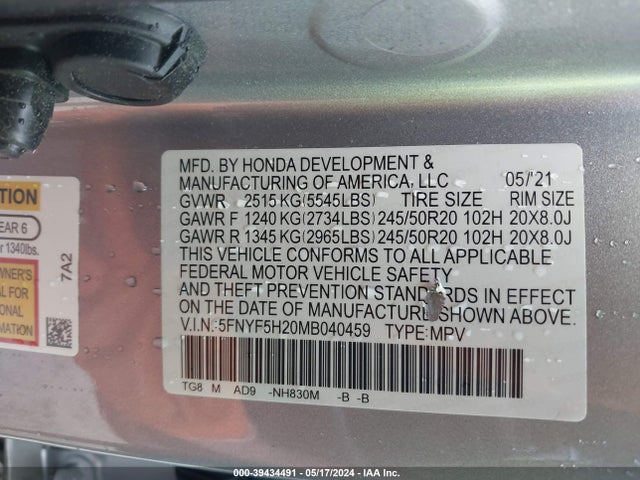 Honda Pilot 2wd Special Edition 2021 5FNYF5H20MB040459 Image 9