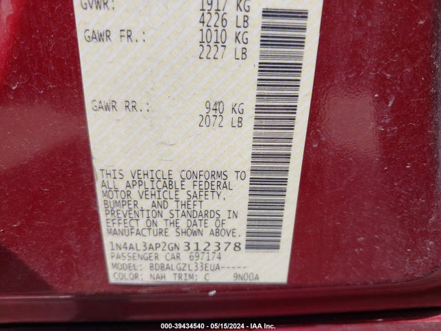 Nissan Altima 2.5 S 2016 1N4AL3AP2GN312378 Image 9