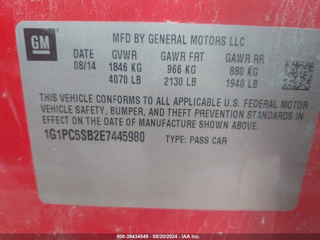 Chevrolet Cruze 1lt Auto 2014 1G1PC5SB2E7445980 Image 9