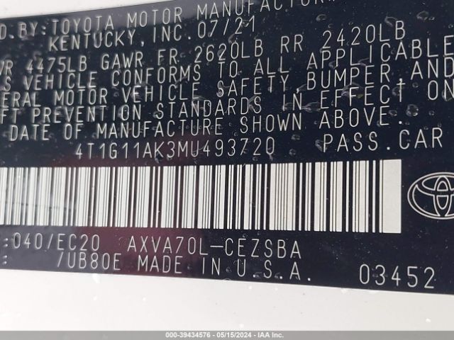 4T1G11AK3MU493720 Toyota Camry Se Nightshade Edition