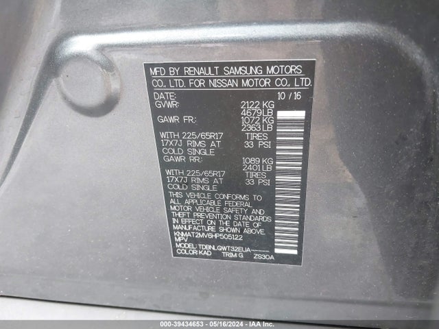 Nissan ROGUE SV 2017 KNMAT2MV6HP505122 Image 9