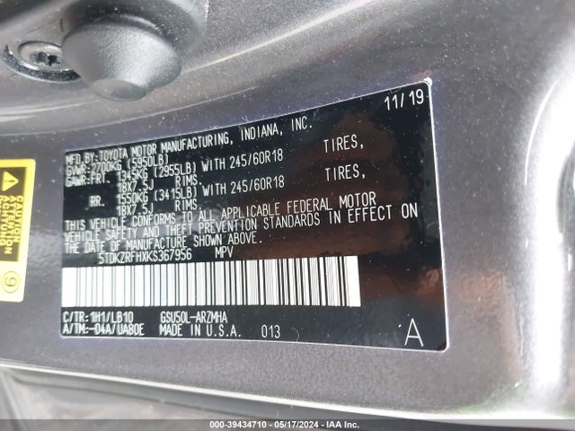 Toyota Highlander Xle 2019 5TDKZRFHXKS367956 Image 9
