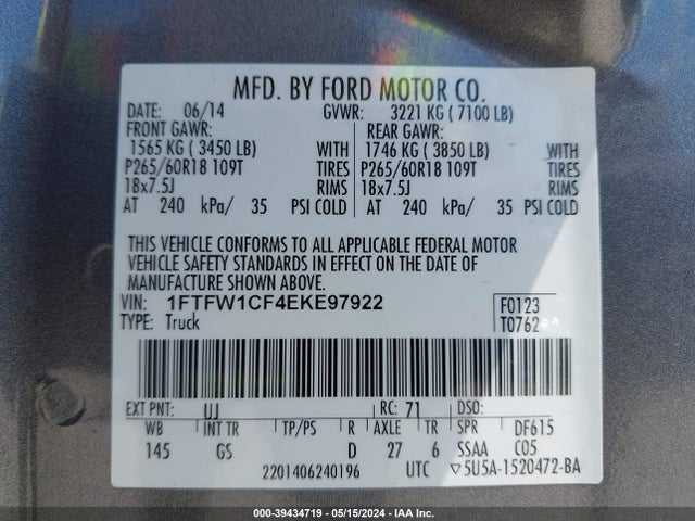 Ford F-150 Xlt 2014 1FTFW1CF4EKE97922 Image 9