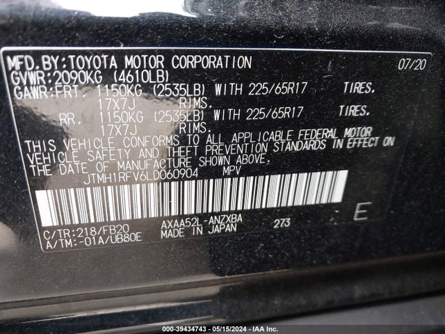 Toyota RAV4 LE 2020 JTMH1RFV6LD060904 Image 9