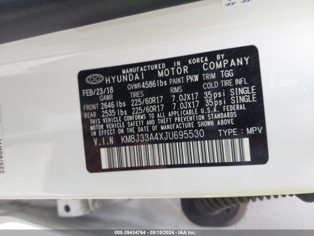 Hyundai TUCSON SEL 2018 KM8J33A4XJU695530 Image 9