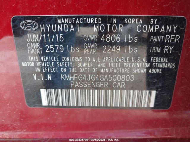 KMHFG4JG4GA500803 Hyundai Azera