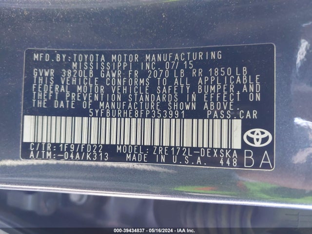 Toyota Corolla S Plus 2015 5YFBURHE8FP353991 Image 9