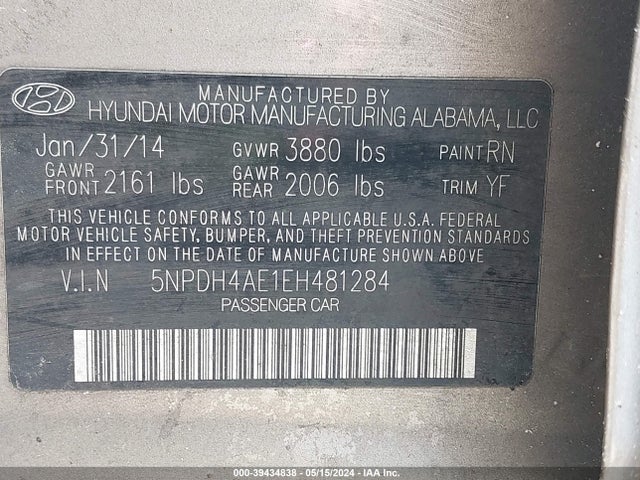 Hyundai ELANTRA SE 2014 5NPDH4AE1EH481284 Image 9