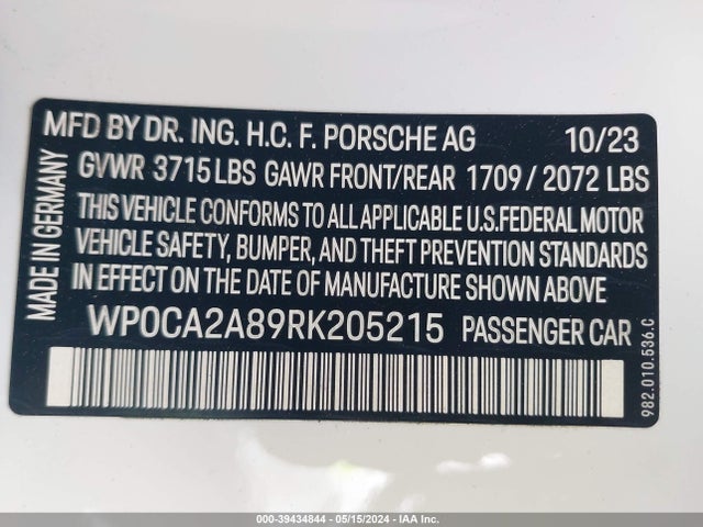 2024 PORSCHE 718 BOXSTER WP0CA2A89RK205215 Photo 8