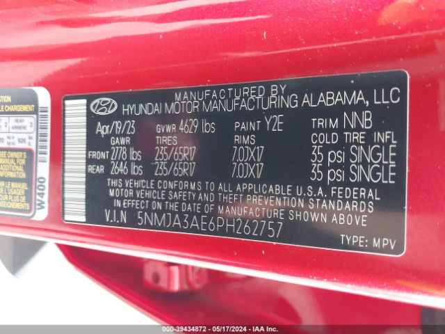 5NMJA3AE6PH262757 Hyundai TUCSON SE