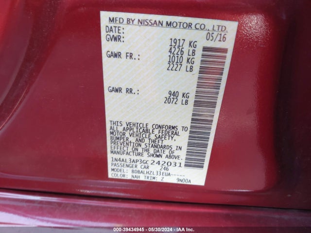 Nissan Altima 2.5 Sr 2016 1N4AL3AP3GC242031 Image 9