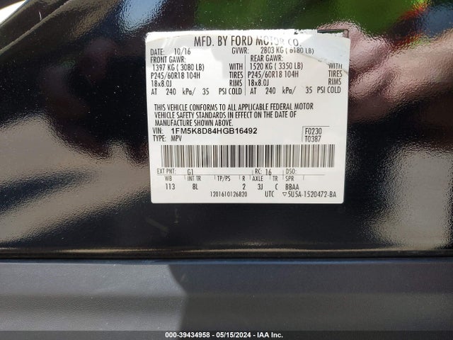 Ford EXPLORER XLT 2017 1FM5K8D84HGB16492 Image 9