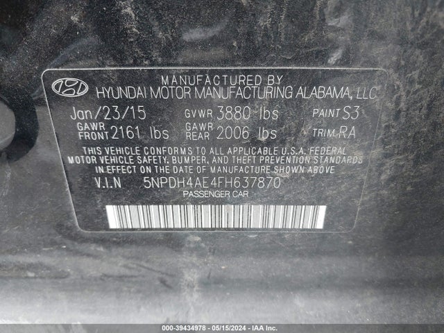 Hyundai ELANTRA SE 2015 5NPDH4AE4FH637870 Image 9