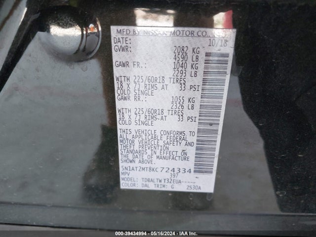 Nissan ROGUE SV 2019 5N1AT2MT8KC724334 Image 9