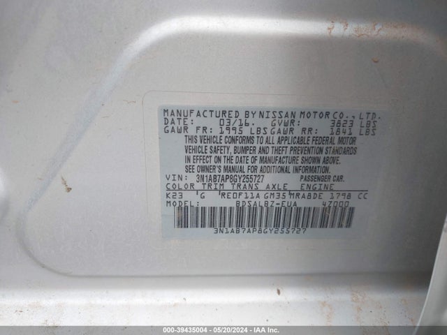 Nissan SENTRA S 2016 3N1AB7AP8GY255727 Image 9