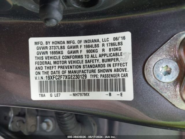 19XFC2F7XGE230129 Honda CIVIC EX