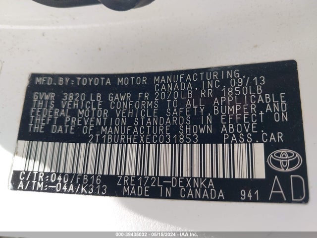 Toyota COROLLA LE 2014 2T1BURHEXEC031853 Image 9