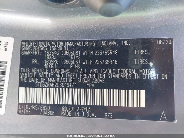 Toyota Highlander Xle 2020 5TDGZRAH2LS019471 Image 9