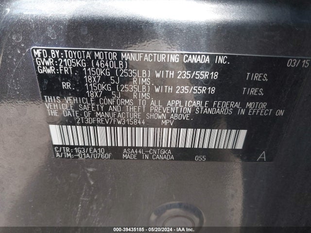 Toyota Rav4 Limited 2015 2T3DFREV7FW315844 Image 9