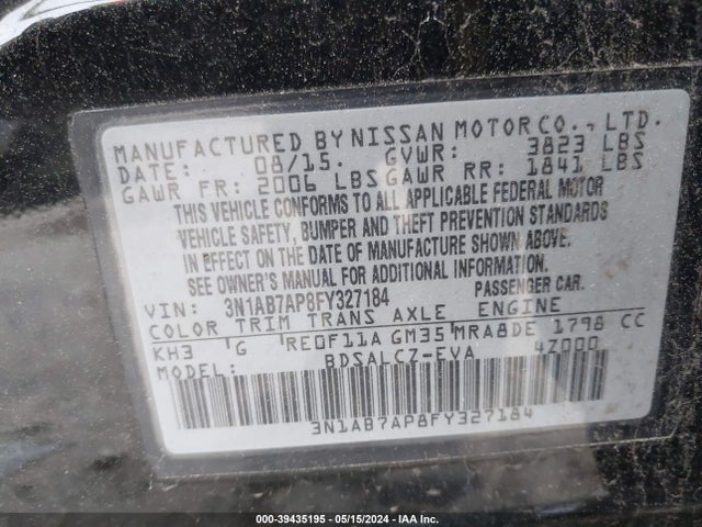 Nissan SENTRA S 2015 3N1AB7AP8FY327184 Image 9