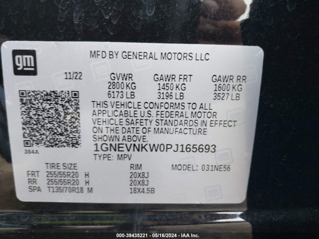 1GNEVNKW0PJ165693 Chevrolet Traverse Awd High Country