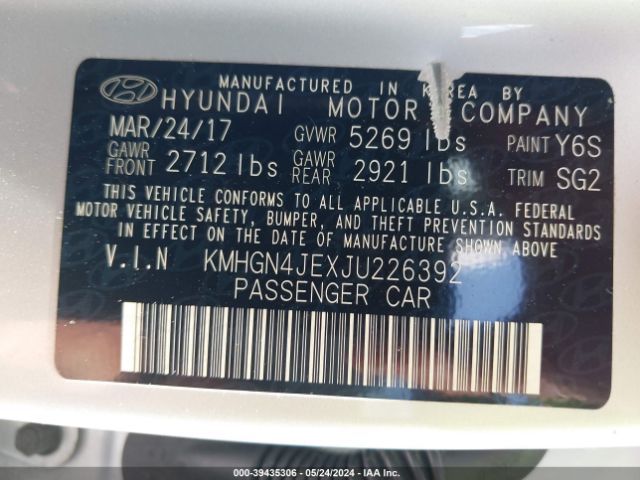 KMHGN4JEXJU226392 Genesis G80 3.8