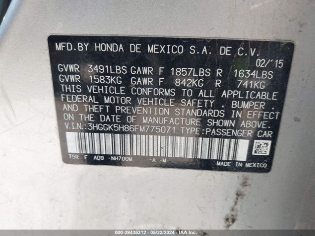 3HGGK5H86FM775071 Honda Fit Ex/ex-l