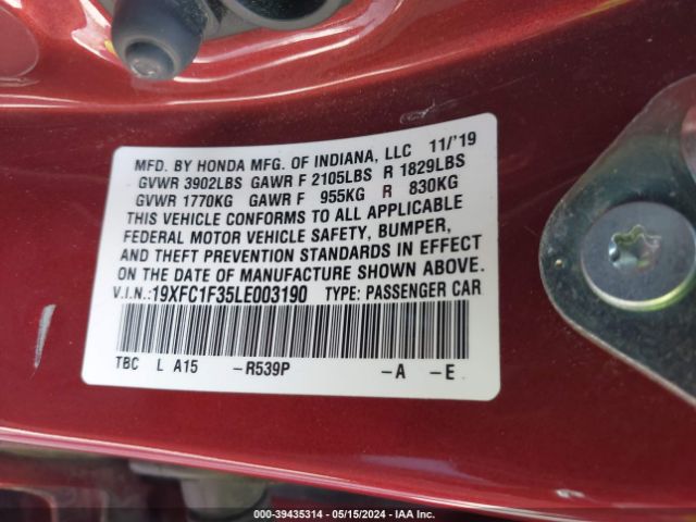 19XFC1F35LE003190 Honda CIVIC EX