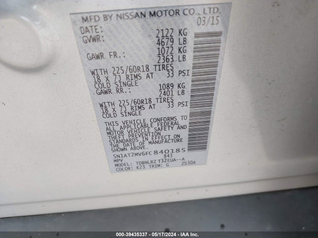 Nissan Rogue Sl 2015 5N1AT2MV6FC840185 Image 9