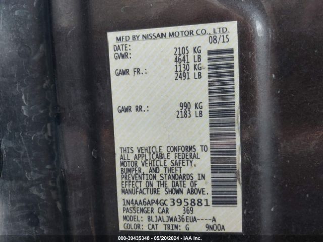 1N4AA6AP4GC395881 Nissan Maxima 3.5 Sv